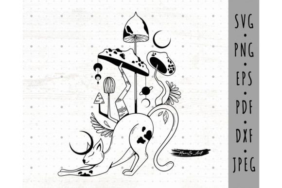 Download Mystical Black Cat &amp; Mushrooms SVG PNG - Png Collection