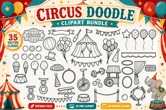 Download Circus Doodle Digital Stamp Clipart PNG - Png Collection