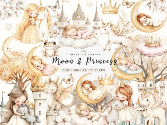 Download Watercolor Baby Dreamy Princess Moon Png - Png Collection