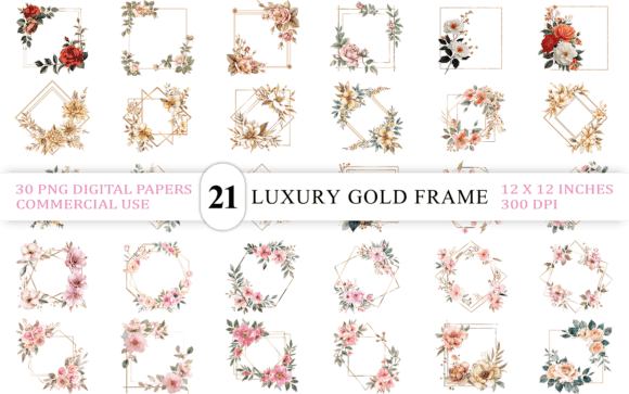 Download Luxury Gold Frame with Floral PNG - Png Collection