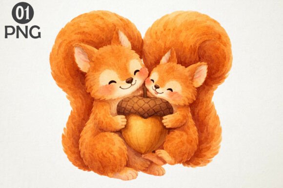 Download Cute Squirrel Couple Acorn Clipart PNG - Png Collection