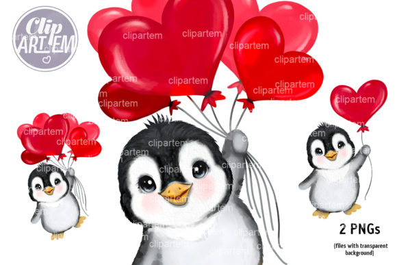 Download Penguins with Heart Balloons 2 PNG Set - Png Collection
