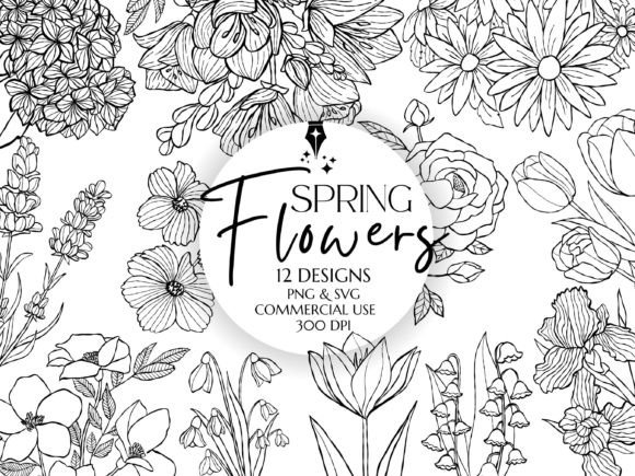 Download Spring Flowers Outline Clipart Png &amp; SVG - Png Collection