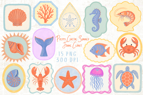 Download Preppy Coastal Summer Frame Clipart PNG - Png Collection
