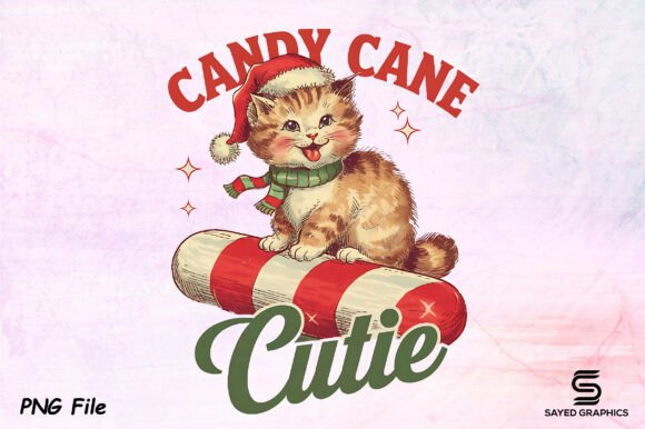 Download Vintage Christmas Cat Candy Cane PNG - Png Collection