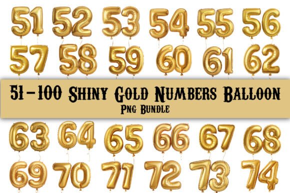 Download 51-100 Gold Numbers Balloon PNG Bundle - Png Collection