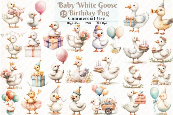 Download Watercolor Baby White Goose Birthday Png - Png Collection