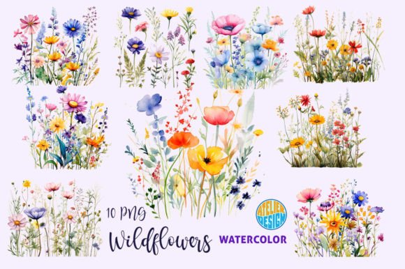 Download Wall Art Set Watercolor Wildflowers PNG - Png Collection