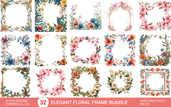 Download Elegant Floral Frame Bundle PNG - Png Collection