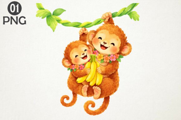Download Cute Baby Monkeys Banana Clipart PNG - Png Collection