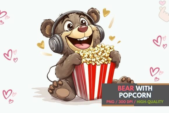 Download Cute Bear with Popcorn PNG Clipart - Png Collection