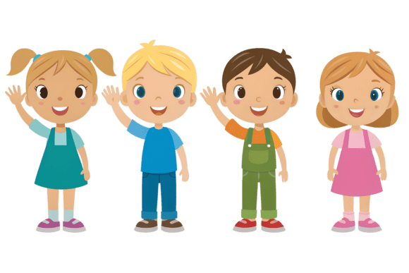Download Four Diverse Children Waving Hello PNG - Png Collection