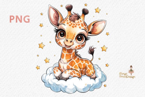 Download Baby Giraffe on a Cloud Clipart PNG - Png Collection