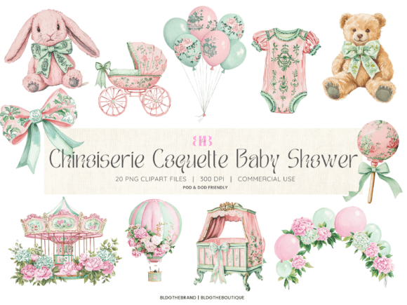 Download Pink &amp; Green Coquette Baby Shower PNGs - Png Collection
