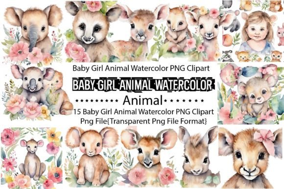 Download Baby Girl Animal Watercolor PNG Bundle - Png Collection