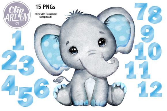 Download Elephant Boy Month Numbers 15 PNG Set - Png Collection
