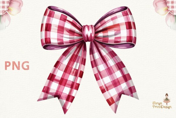 Download Pink Gingham Coquette Bow Watercolor PNG - Png Collection