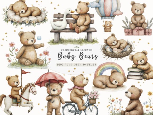 Download Watercolor Beige Teddy Bear Nursery Png - Png Collection