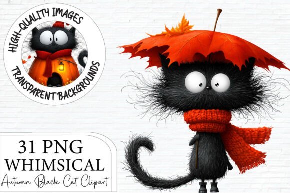 Download Autumn Black Cat Clipart Bundle PNG - Png Collection