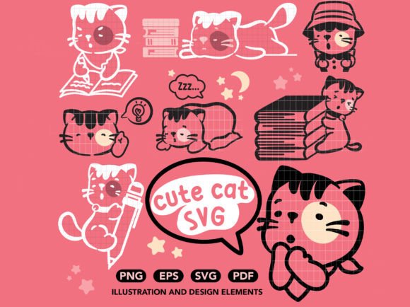 Download Cute Studying Cat SVG PNG Stickers,decal - Png Collection